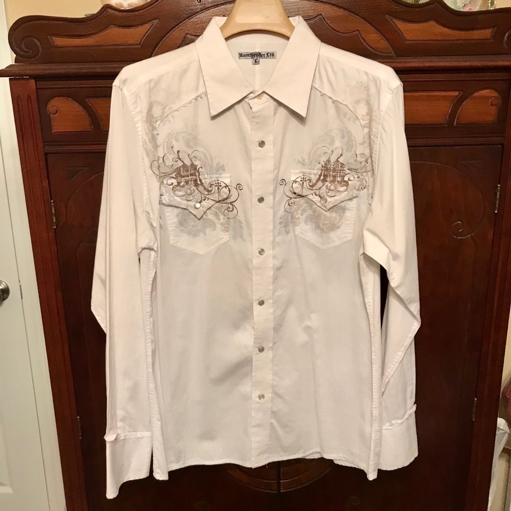 Vintage Manchester Ltd. Men’s Long Sleeve Shirt Pearlized Snap Buttons Large